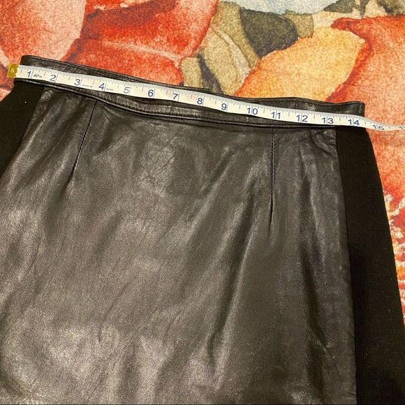 NETO VINTAGE fitted high waisted midi leather pencil skirt w/knit sides - Picture 8 of 10